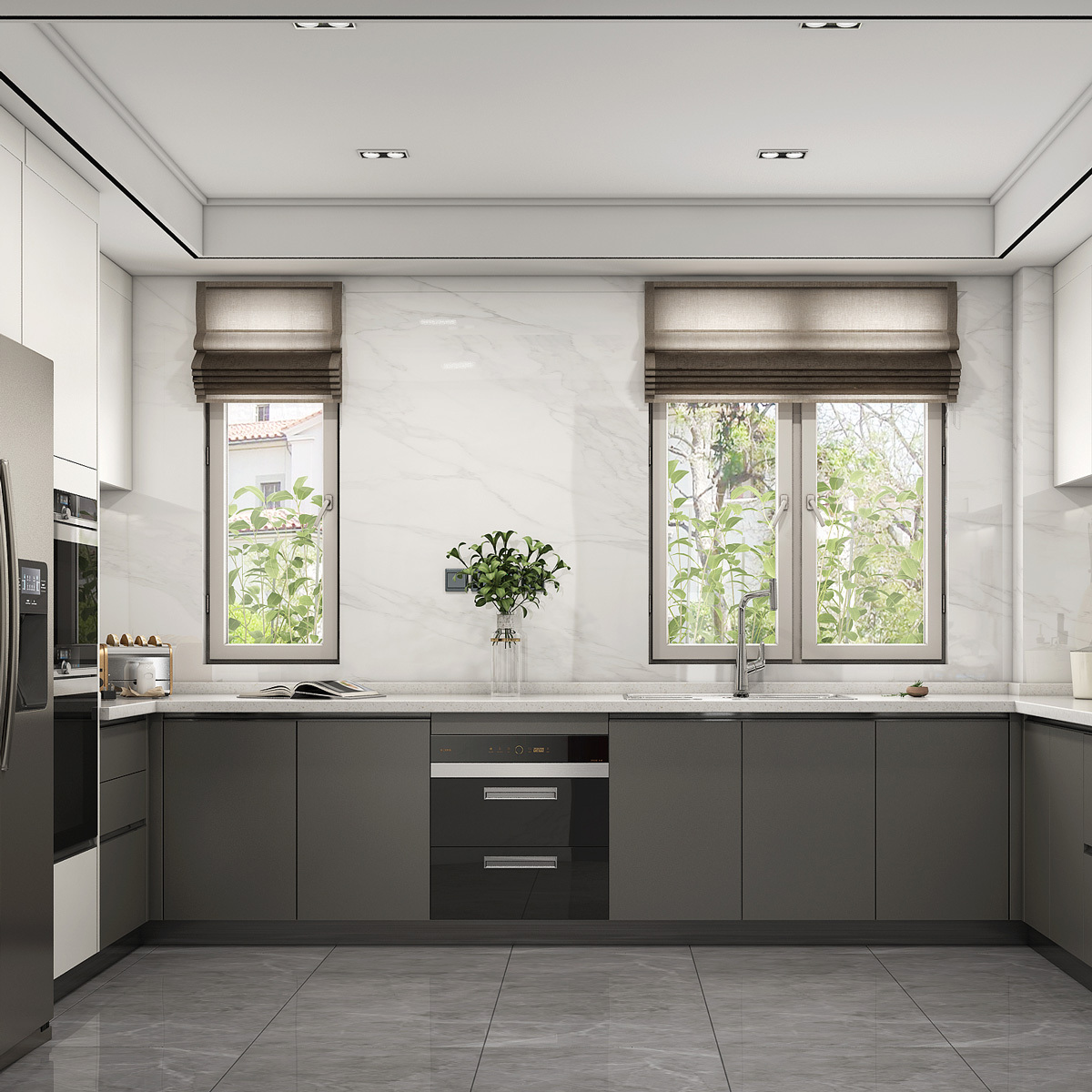 Two Tone Painting Kitchen Grey And White