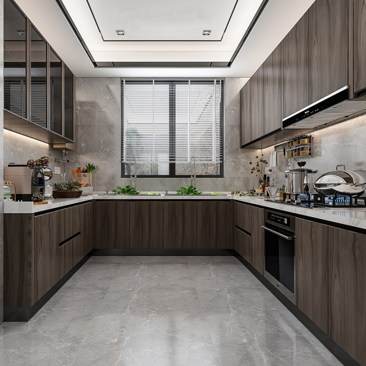 modern kitchen cabinets with glass doors