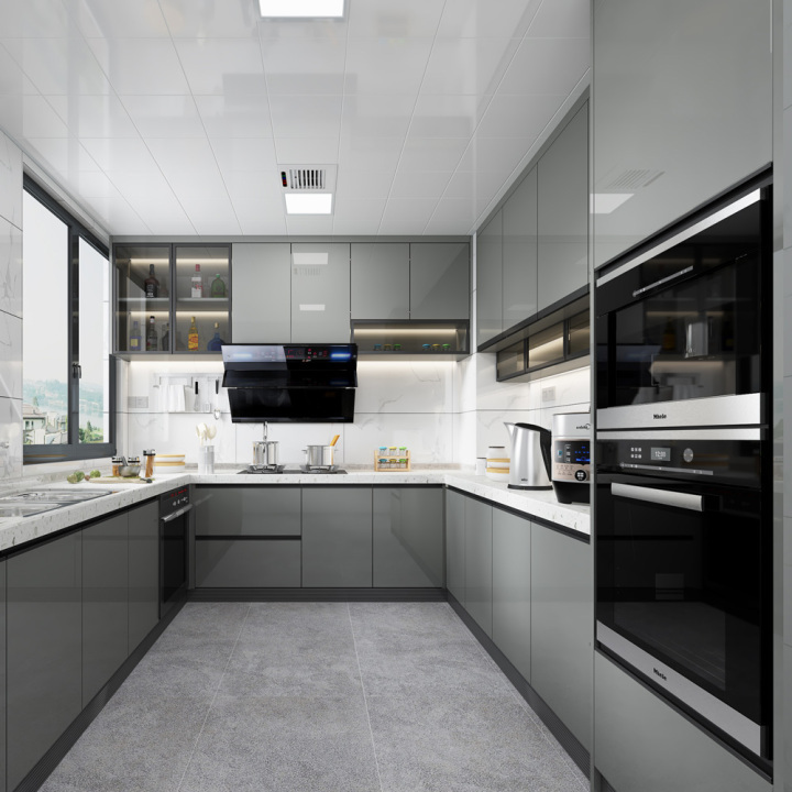 grey high gloss kitchen cabinets