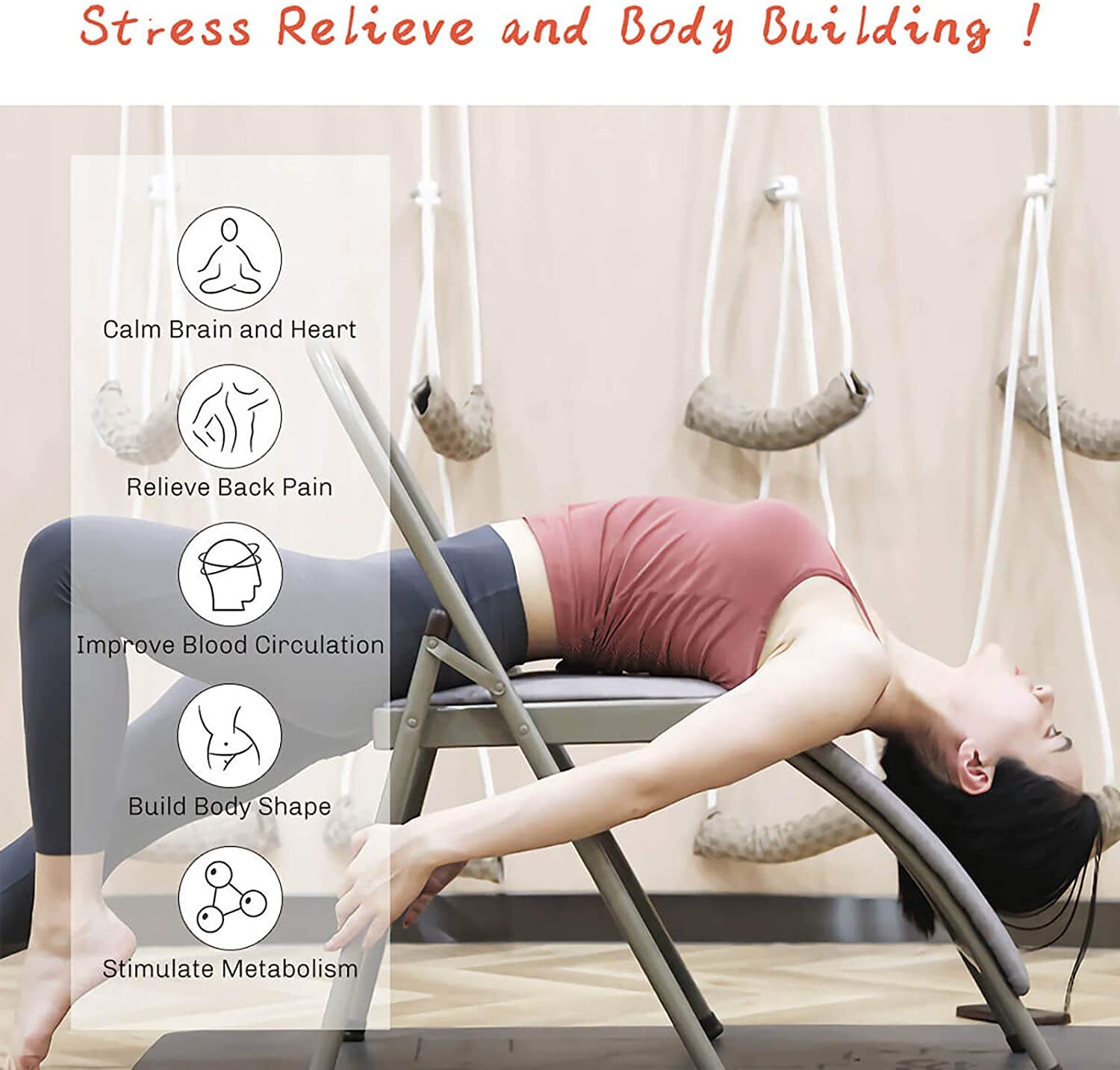 Yoga Auxiliary Chair with Lumbar Back Support Relieve Back Pain Chair