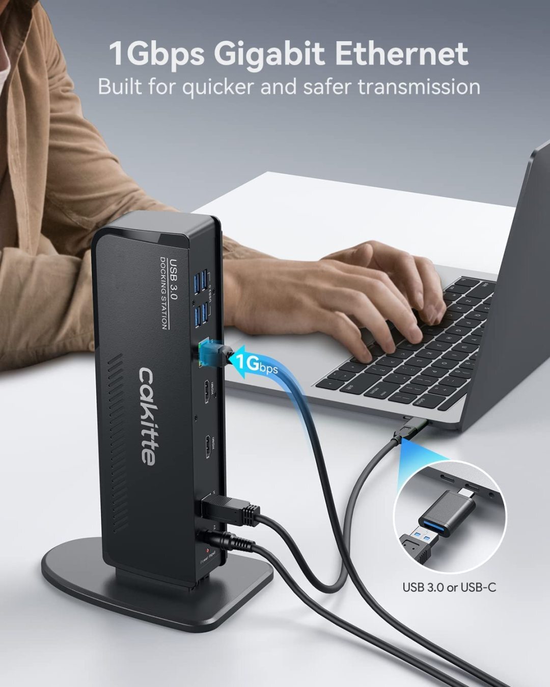 USB 3.0 Docking Station, Cakitte Universal Laptop Docking Station Dual
