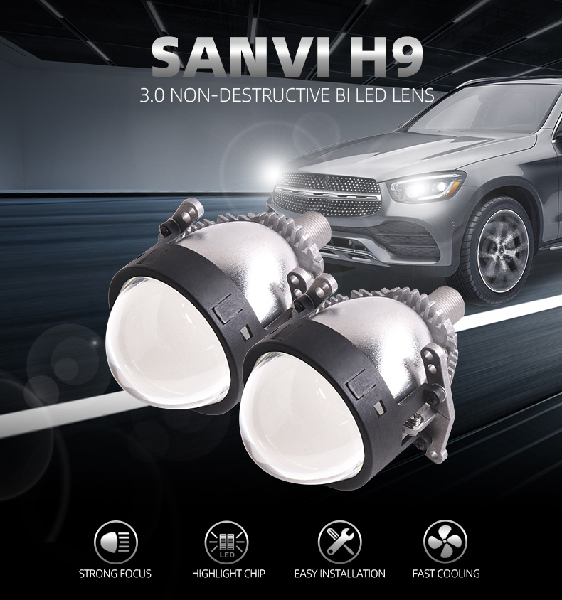 Sanvi new arrive 3 inch H9 bi led projector lens headlights 