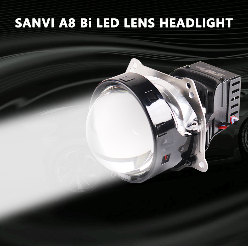 Sanvi Newest A8 3 Inches Car Bi LED Projector light 5500K 50w Auto LED Projector Lens headlamp Car Light Acceesories Aftermarket Auto Light Conversion Kits  
