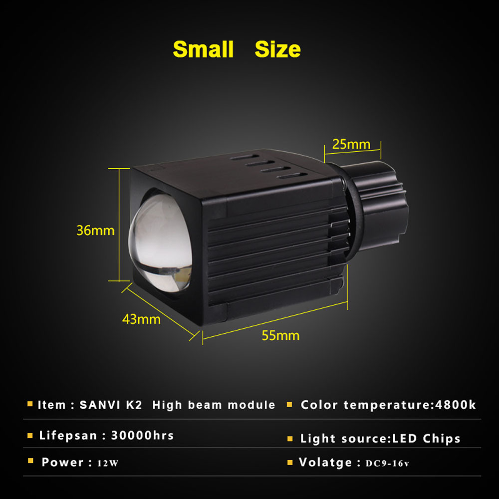 SANVI 2pcs K2 High Beam LED Projector Lens Headlight 12V 12W 4600k Matrix LED Light H7 9005 9006 Fog Light Retrofit Car Light DIY  