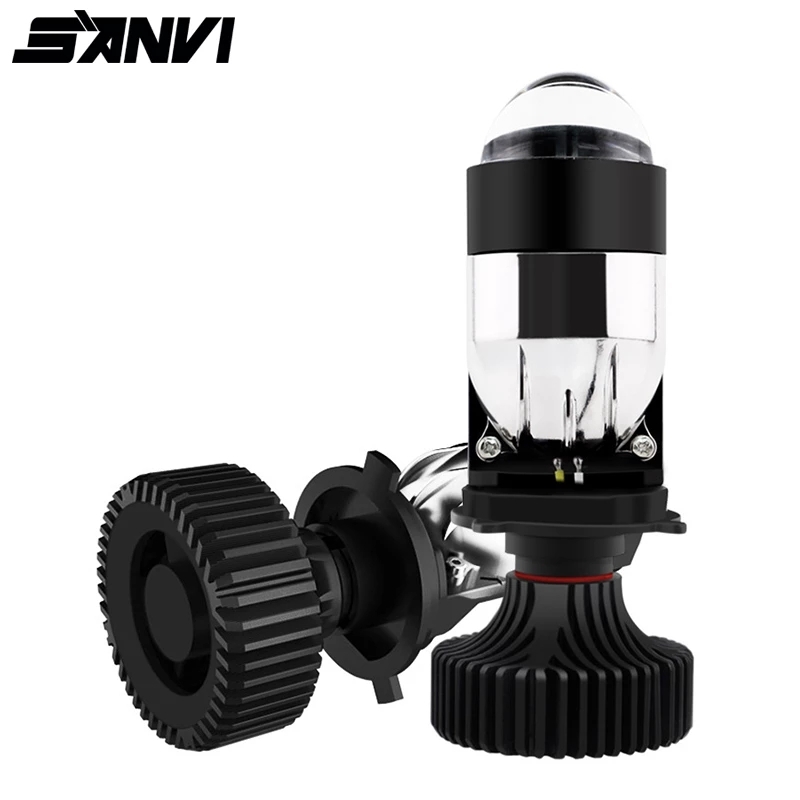 SANVI 2PCS H4 LED Bulb with Mini Projector Lens H4 LED Conversion Kit Hi/Lo Beam LED Headlight Bulbs 12V 24V 6000K  
