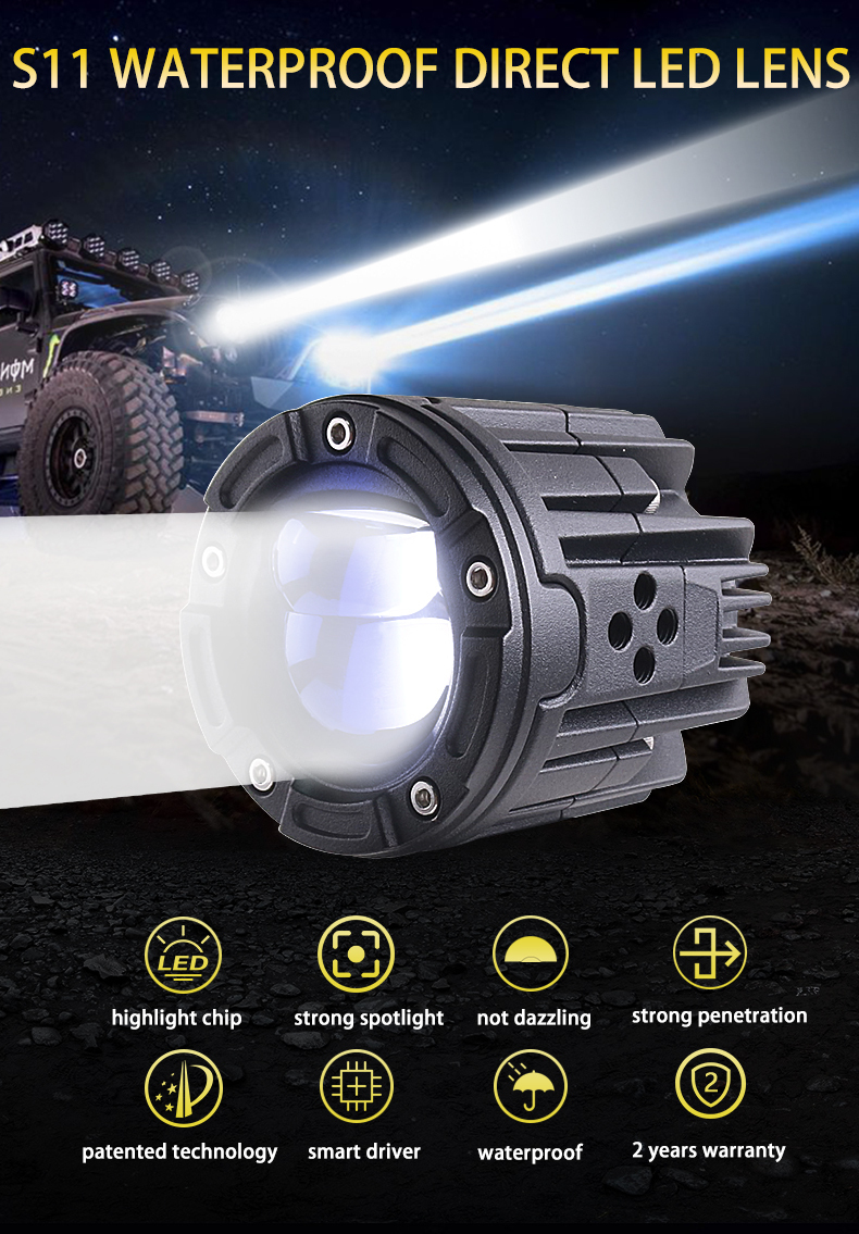 Sanvi S11 Blue Bi Led Projector Lens Headlight for Car Jeep Motorcycle Locomotive Spot Light Work Lamp 40W Smart Auto Head Lamps  