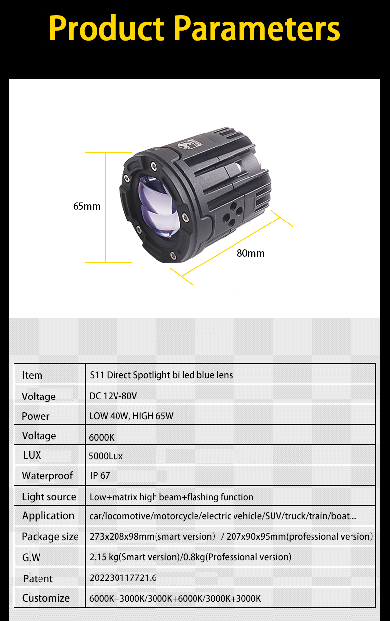 Motorcycle High Quality Waterproof Smart S11 Bi Led Projector Lens Headlight 68w 6000K Matrix Lamp Work Light Spotlight Fog Lamp  