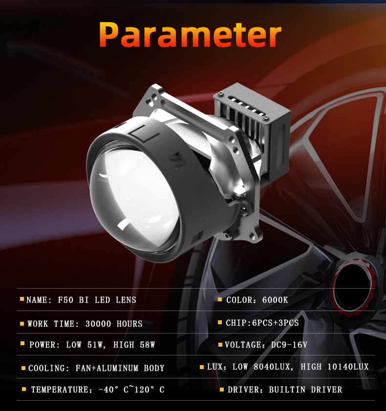 2023 Newest 3 Inch F50 Headlight Projector Lens Shortest 58W 6000K High Power Quality Bi Led Lens Headlamp Auto Lighting System  