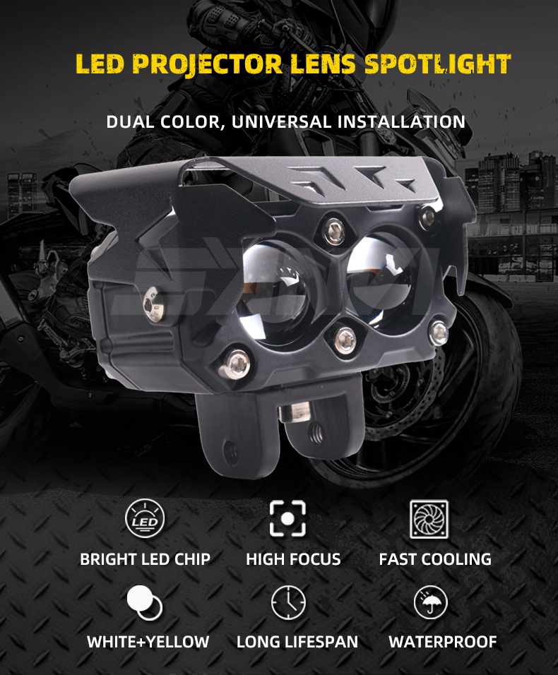 Newest S002 LED Projector Lens Dual Color with 2 pieces Fish Eye 40w 6000k Auto Work Light Motorcycle led spotlights 100   