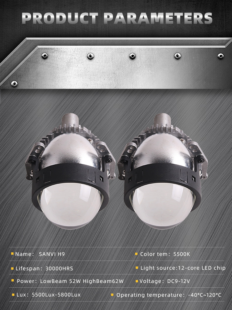 Sanvi Auto Lighting System New Arrival 3 inch super bright 52w 62w bi led projector lens led headlights 5500k H9 3.0 non-destructive Bi led lens replacement kits  