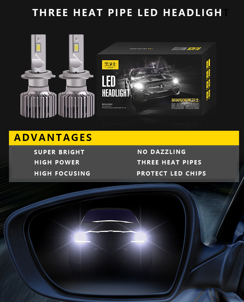 3 Heat Copper Pipe Car LED Headlight Bulb high power H1 H11 9005 HB3 H7 LED H4 Car LED Headlights led Car Lights 55w Auto Lamps  
