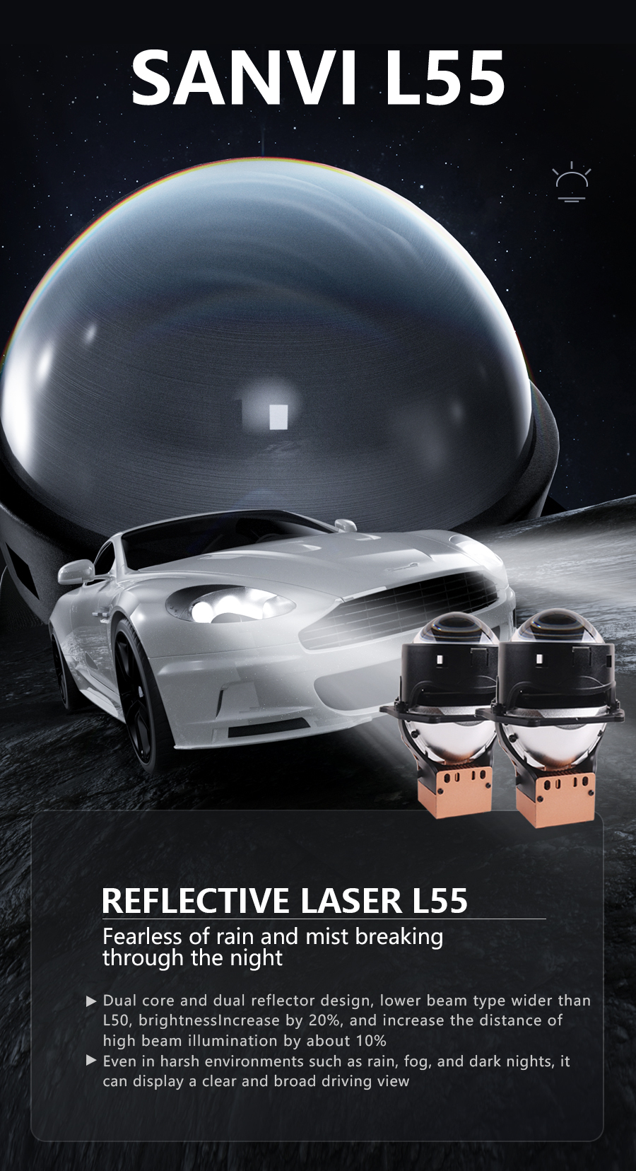 Sanvi new arrival oem odm 3 inch 68w 5500k 6000k auto car bi led projector lens headlight for universal cars  