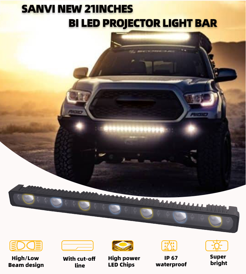 Sanvi new arrival 21 inch led projector lens headlight working light super bright auto lighting systems 85w-125w 6000k vehicle led lights  