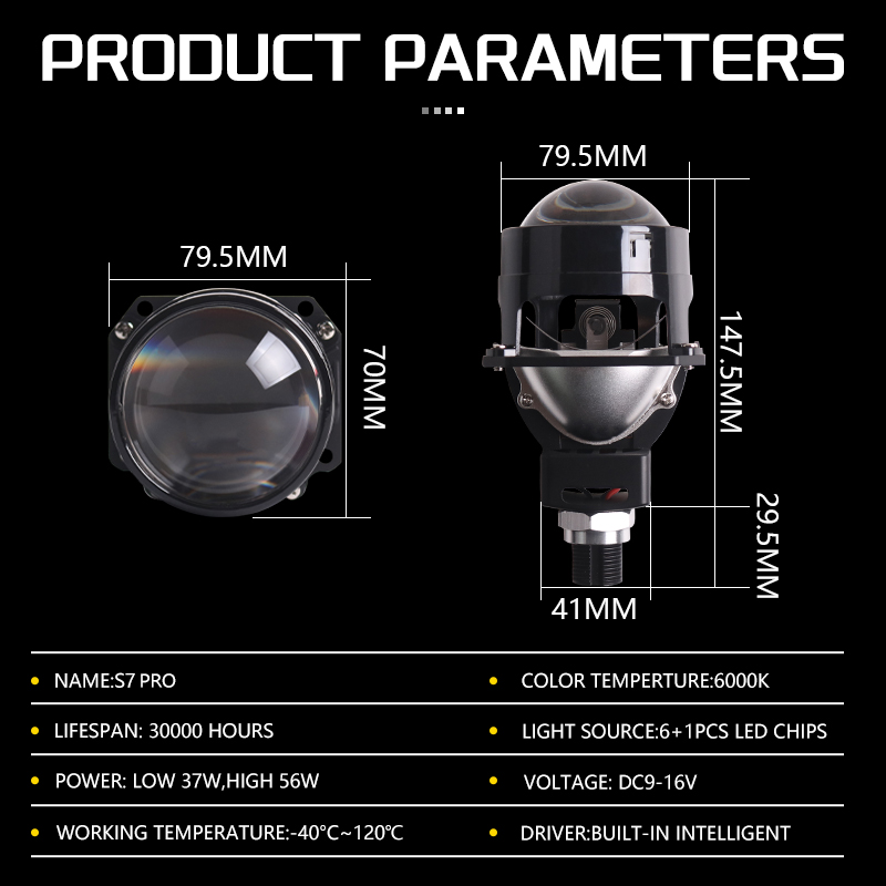 Sanvi Car headlights S7 Pro Bi led Projector Lens 6000K 2.5inch Projector Lens for Toyota Headlight Lens  