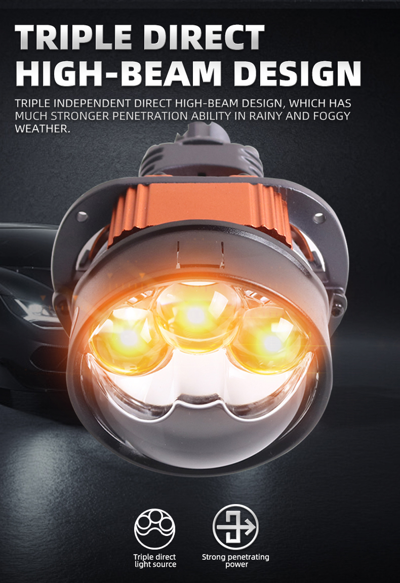 High quality Sanvi new arrival 12v S5-3 2.5 36W 51W 6000K inch bi led projector lens headlight with 2pcs direct high beam lens for car light motorcycle light  