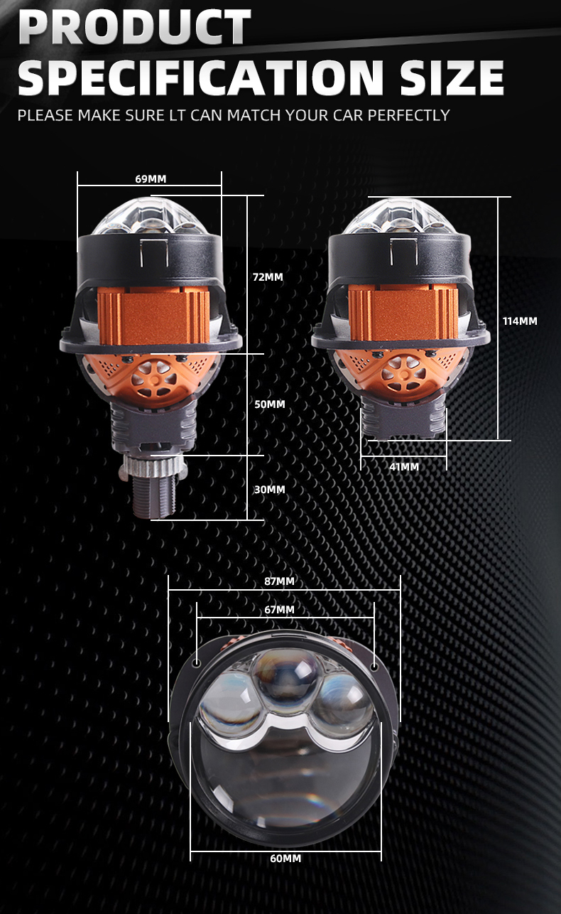 High quality Sanvi new arrival 12v S5-3 2.5 36W 51W 6000K inch bi led projector lens headlight with 2pcs direct high beam lens for car light motorcycle light  