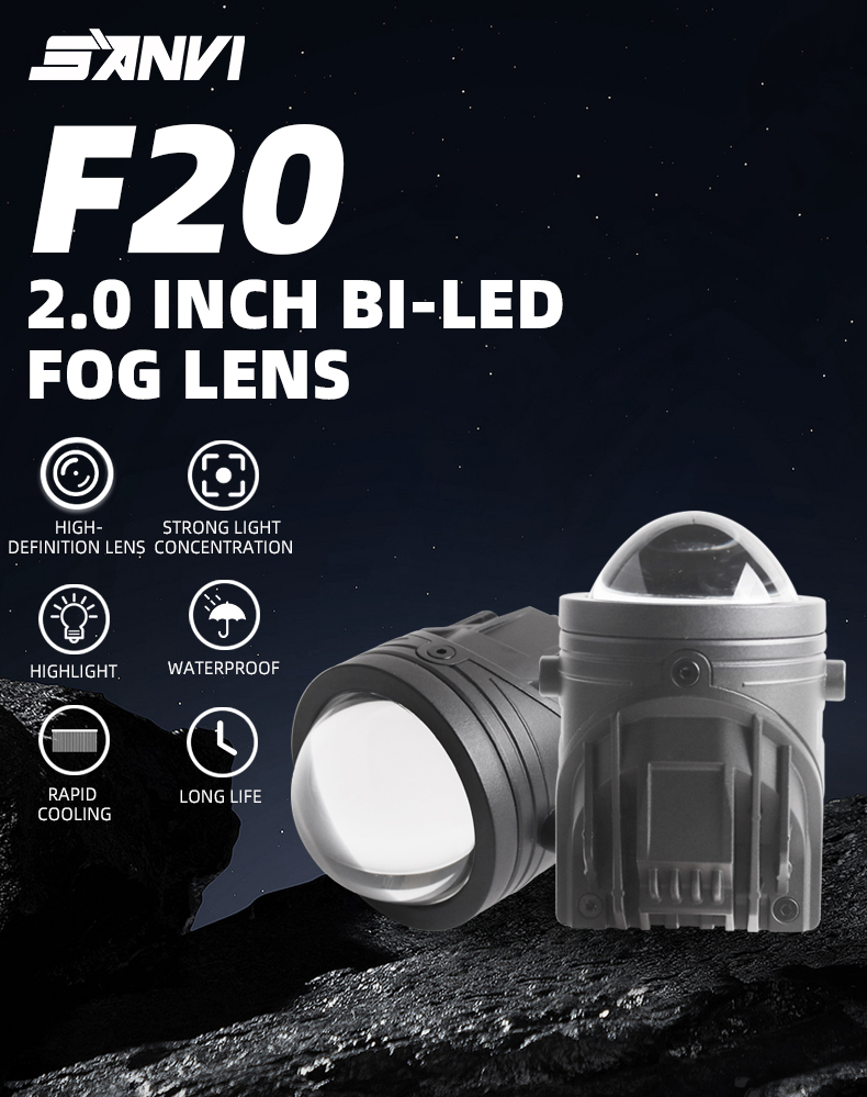 Sanvi new high quality 2 inch 12v 35w 40w 5500k car F20 led projector fog lens light upgrading  