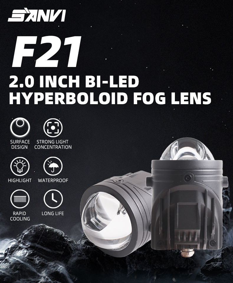 Sanvi auto lights aftermarketnew high quality 2 inch 12v 35w 40w 5500k car F21 led projector fog lens light upgrading  