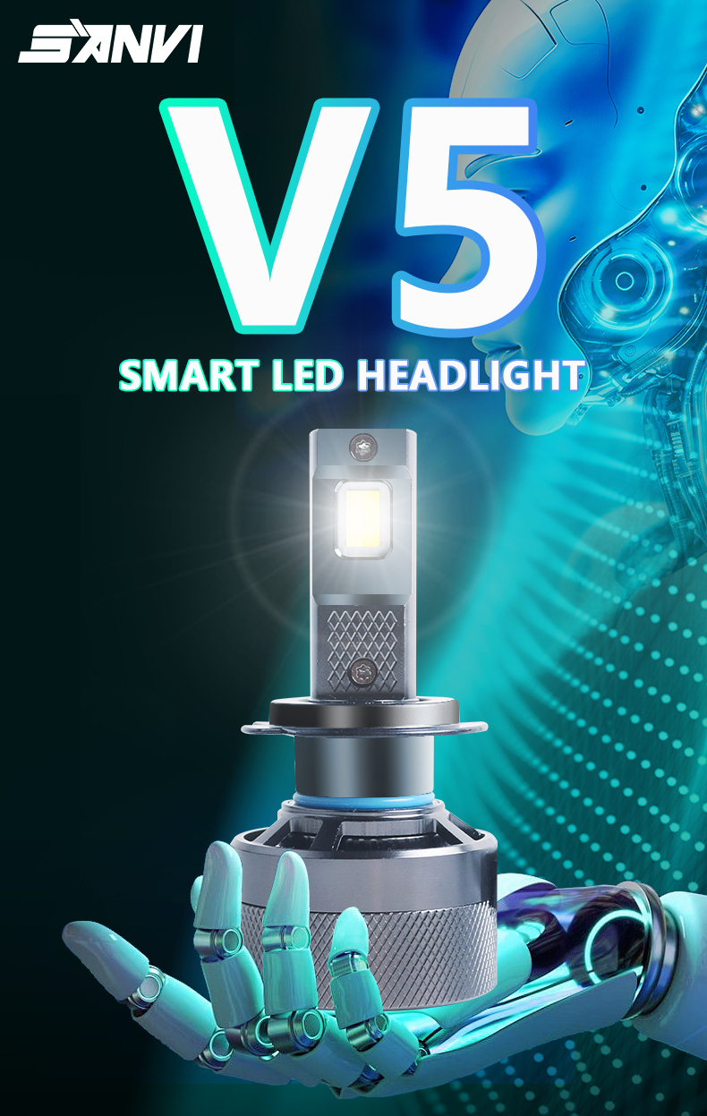 Sanvi Aftermarket Aftermarket V5 95W LED Conversion Kit 30000LM 6000K-3000K Color Switchable APP Control Headlamp Bulbs H11/H7/9005/9006  