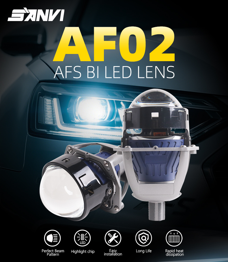 Sanvi New arrival popular AF02 AFS car led projector lens headlight 3.0 size 56w 67w 5500k super brightness auto projector lens lights  