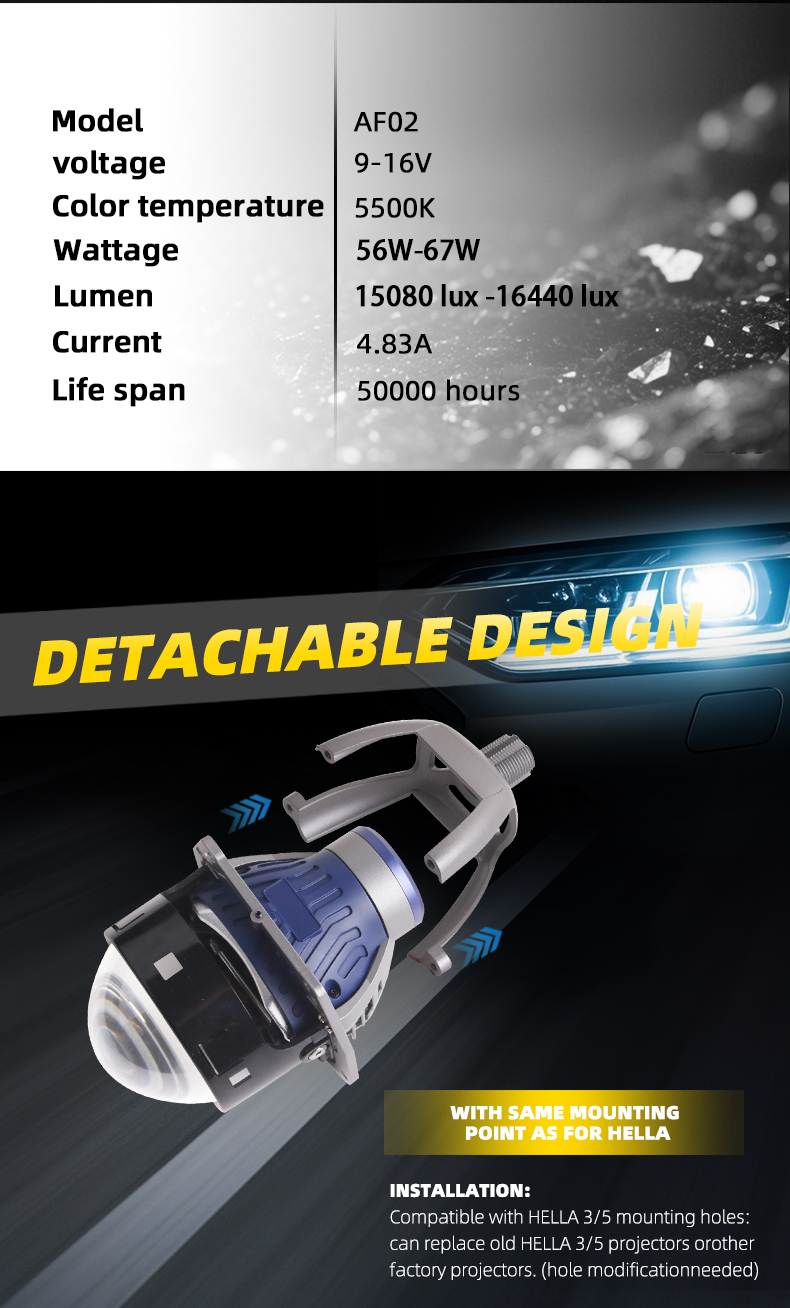Sanvi New arrival popular AF02 AFS car led projector lens headlight 3.0 size 56w 67w 5500k super brightness auto projector lens lights  