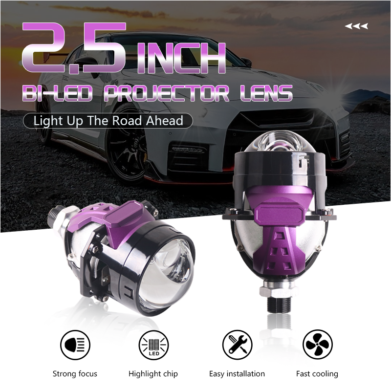 Aftermarket automotive S06-1 2.5 inch 32w 50w 6000k universal fitting car led projector lens headlight retrofit conversion kits  