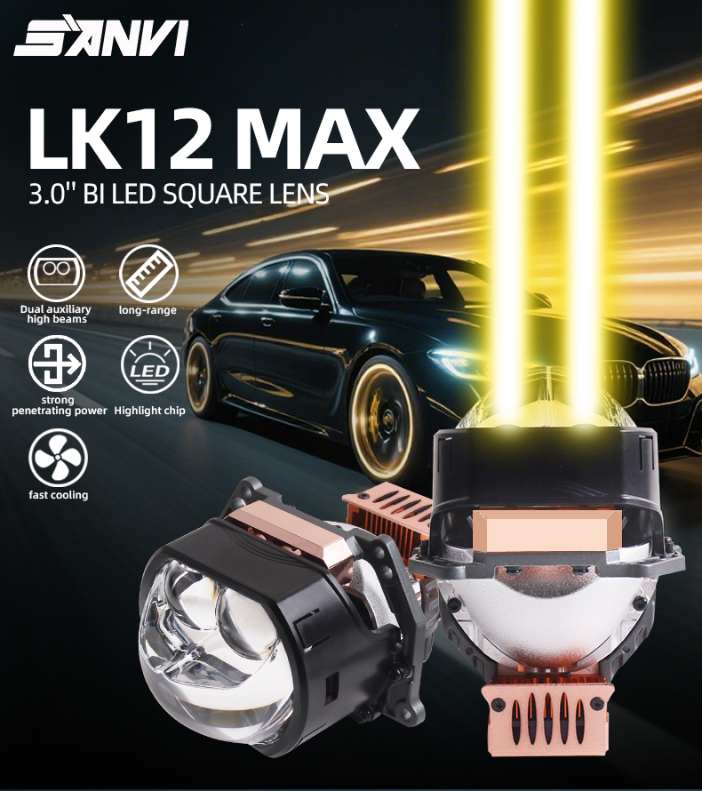 Sanvi auto lights new arrival 3 inch LK12MAX bi led projector lens headlights 12v 48w 76w 6000k super bright universal car projector lens retrofit kits  