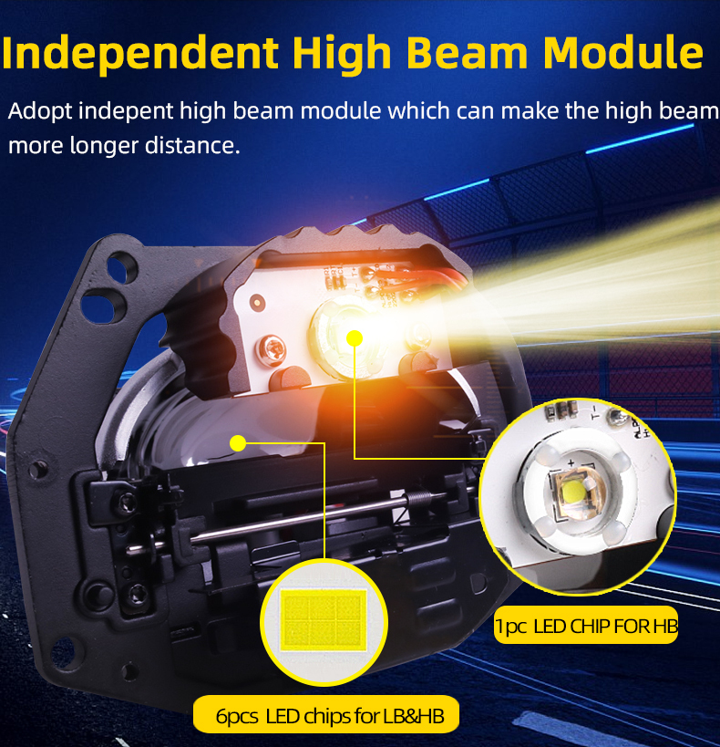 Aftermarket popular hot sale 3 inch 12V 45W 73W 6000K HD transparent glass or blue glass universal fitting A11MAX car led projector lens headlights   
