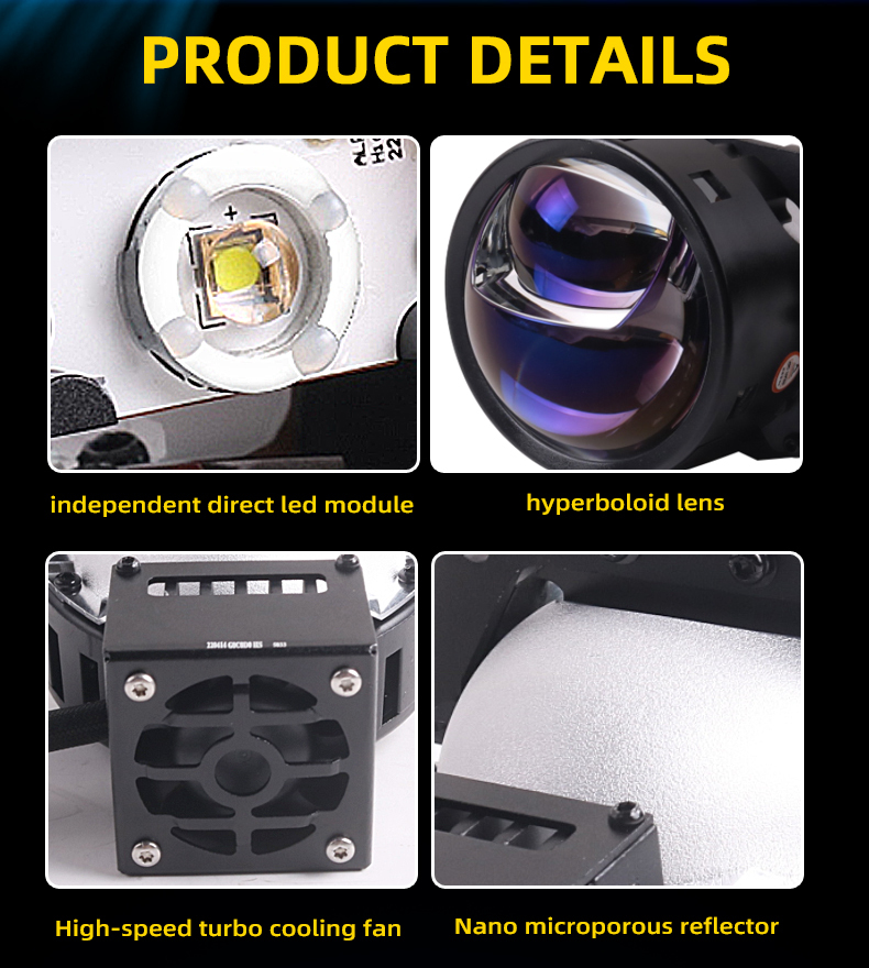 Aftermarket popular hot sale 3 inch 12V 45W 73W 6000K HD transparent glass or blue glass universal fitting A11MAX car led projector lens headlights   