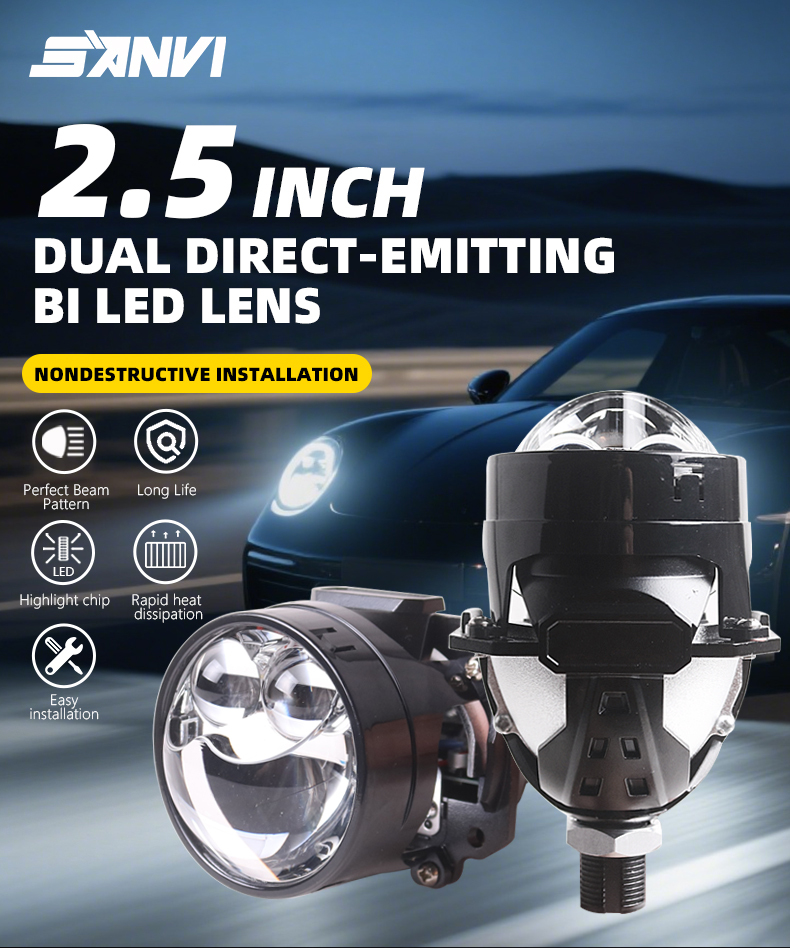 Sanvi Auto Lights High Quality 48 Watt 5500K 2.5 Inch S62 Bi LED Projector Lens Headlight Lamp for Car Motorcycle Light  