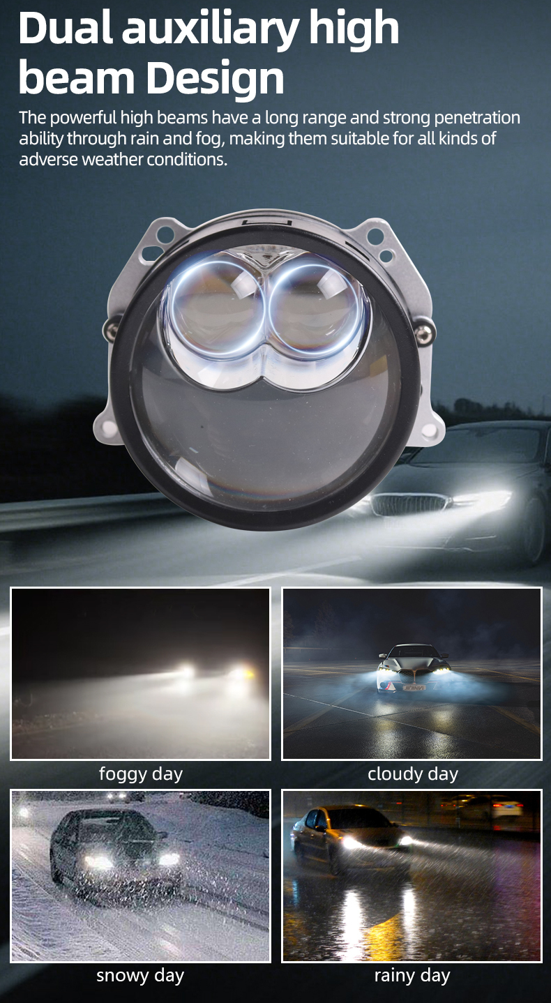 Sanvi auto lighting system new arrival 3 inch 52w 81w 6000k Universal SU7MAX high low beam bi led projector lens headlights for car and motorcycle lights  