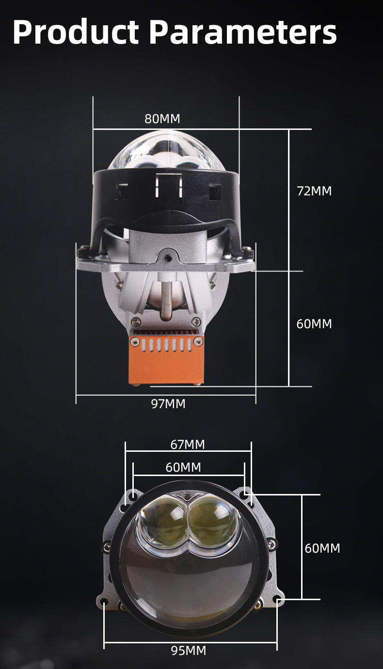 Sanvi auto lighting system new arrival 3 inch 52w 81w 6000k Universal SU7MAX high low beam bi led projector lens headlights for car and motorcycle lights  