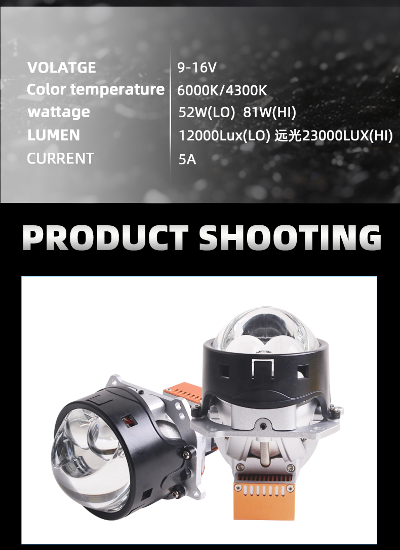 Sanvi auto lighting system new arrival 3 inch 52w 81w 6000k Universal SU7MAX high low beam bi led projector lens headlights for car and motorcycle lights  