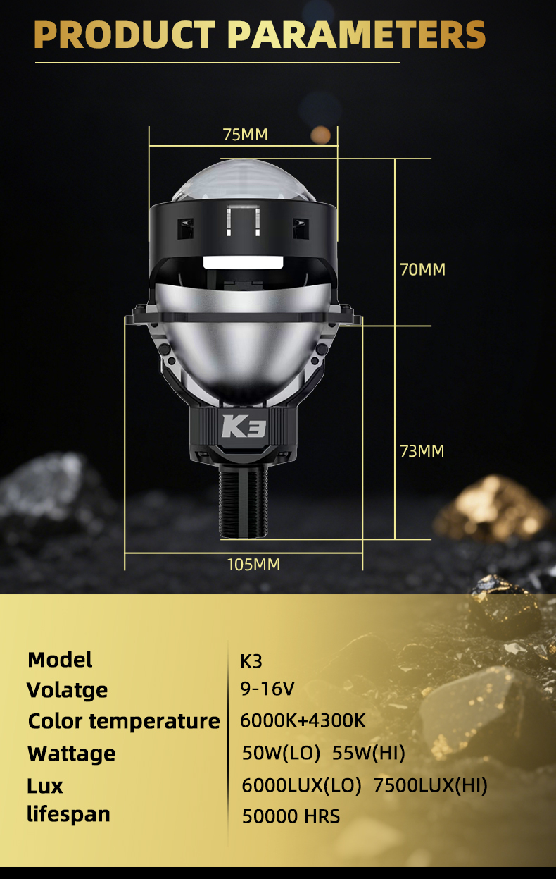 Sanvi KUIJIA Armor Series Especially for Agents Abroad 3 inch Size 55W 6000K K3 LED Projector Lens Headlights Upgrading Retrofit Kits for Car Motorcycle Lights  