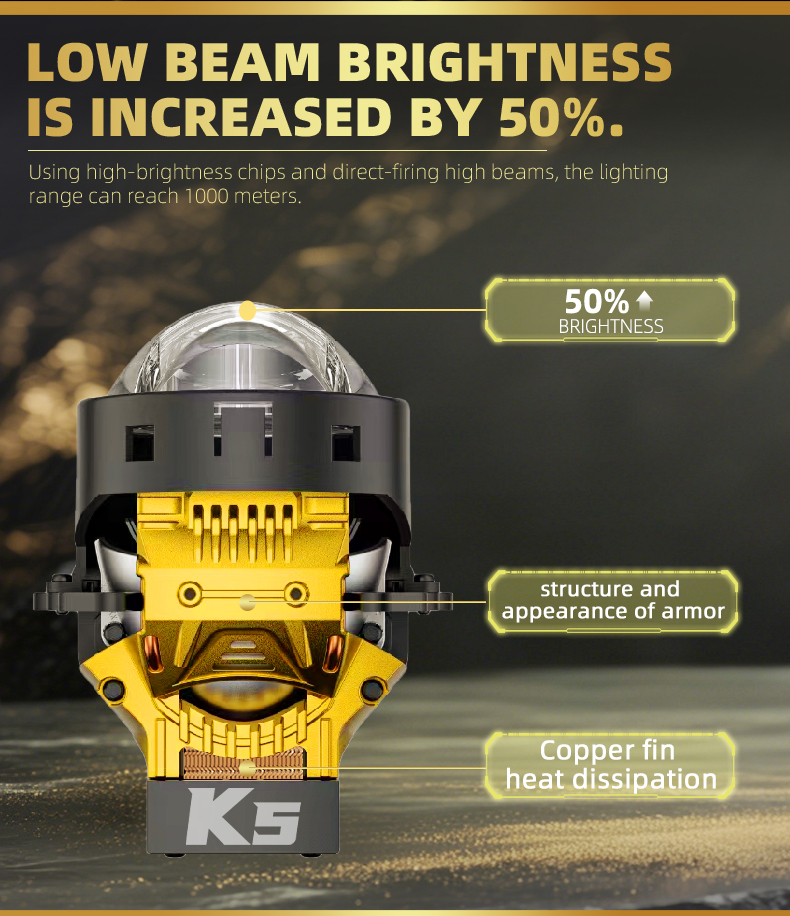 Sanvi KUIJIA Armor Series Especially for Agents Abroad 3 inch Size 70W 6000K K5 LED Projector Lens Headlights Upgrading Retrofit Kits for Car Motorcycle Headlights  