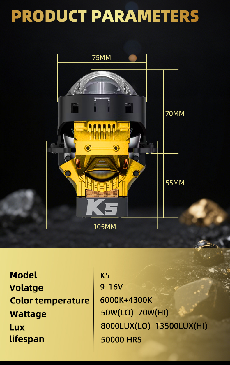 Sanvi KUIJIA Armor Series Especially for Agents Abroad 3 inch Size 70W 6000K K5 LED Projector Lens Headlights Upgrading Retrofit Kits for Car Motorcycle Headlights  
