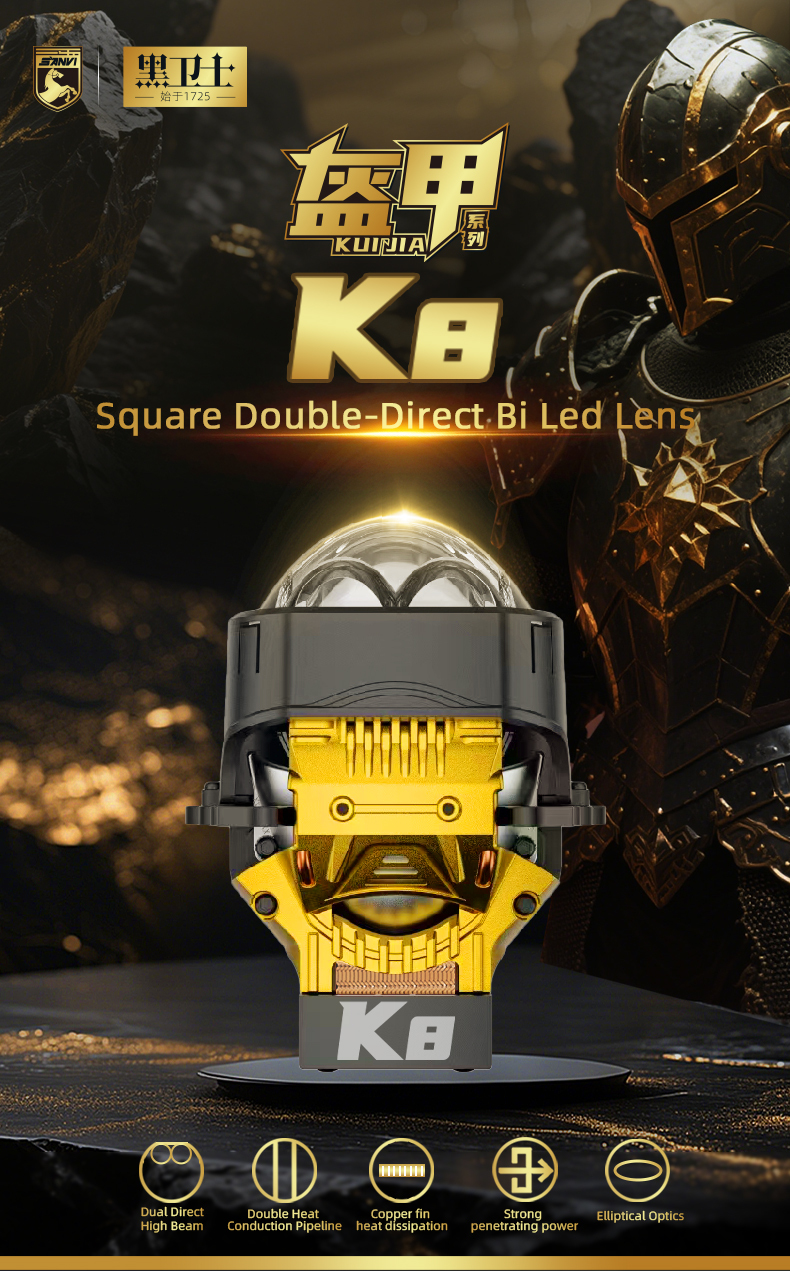 Sanvi KUIJIA Armor Series Especially for Agents Abroad 3 inch Size 80W 6000K K8 LED Projector Lens Headlights Upgrading Retrofit Kits for Car Motorcycle Headlights  