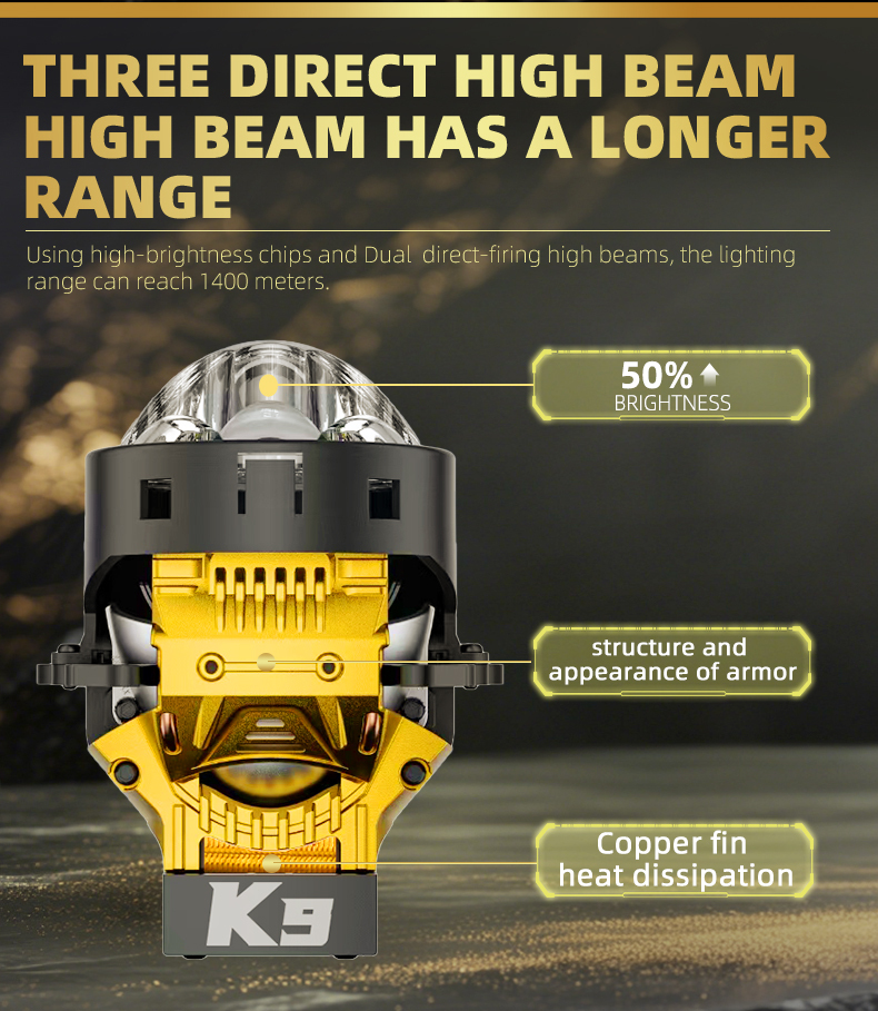 Sanvi KUIJIA Armor Series Especially for Agents Abroad 3 inch Size 90W 6000K K9 LED Projector Lens Headlights Upgrading Retrofit Kits for Car Motorcycle Headlights  