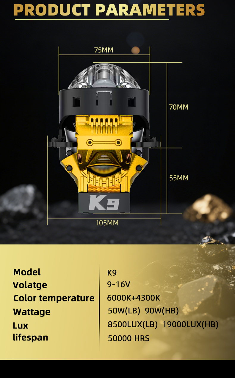 Sanvi KUIJIA Armor Series Especially for Agents Abroad 3 inch Size 90W 6000K K9 LED Projector Lens Headlights Upgrading Retrofit Kits for Car Motorcycle Headlights  