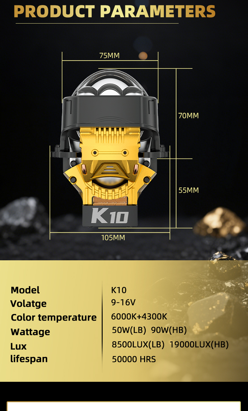 Sanvi KUIJIA Armor Series Especially for Agents Abroad 3 inch Size 90W 6000K K10 LED Projector Lens Headlights Upgrading Retrofit Kits for Car Motorcycle Headlights  