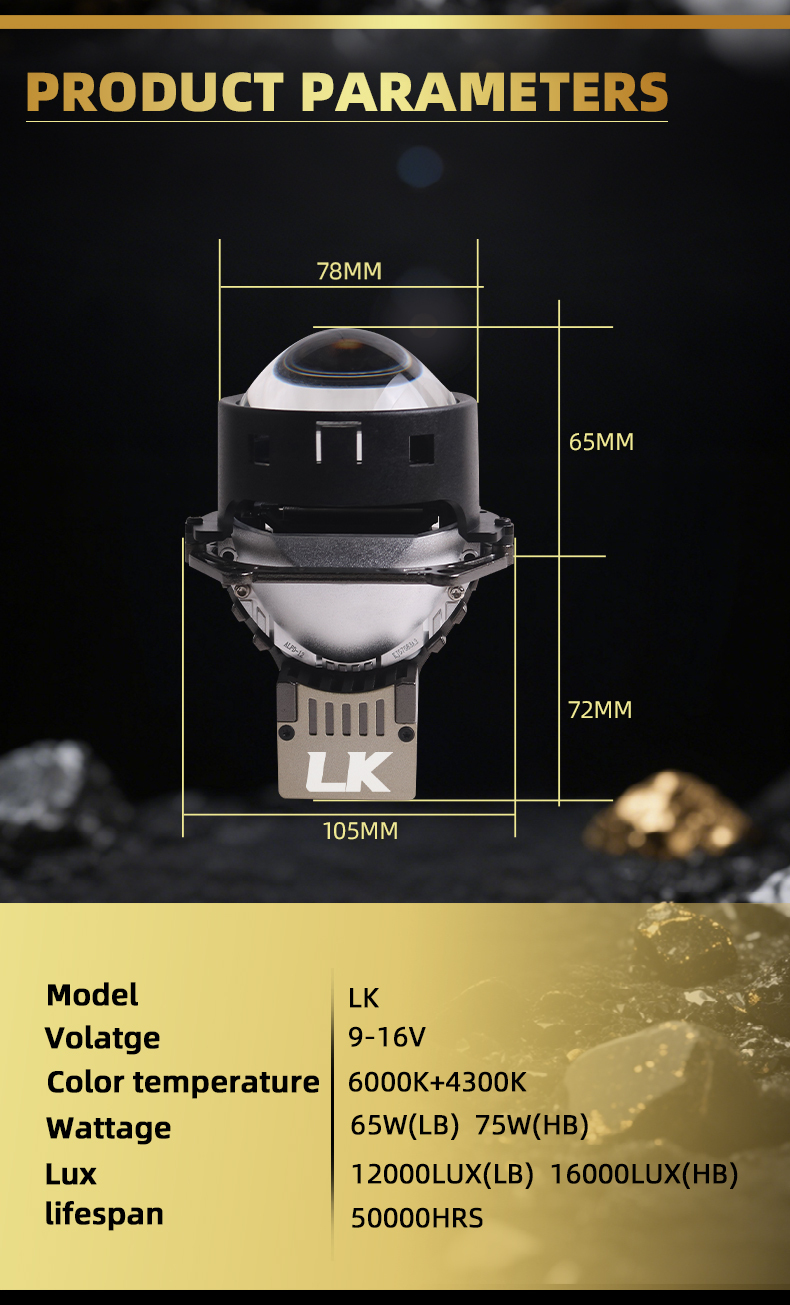 Sanvi KUIJIA Armor Series Especially for Agents Abroad 3 inch Size 75W 6000K LK Auto Bi LED Projector Lens Headlights Upgrading Retrofit Kits for Car Motorcycle Headlights  