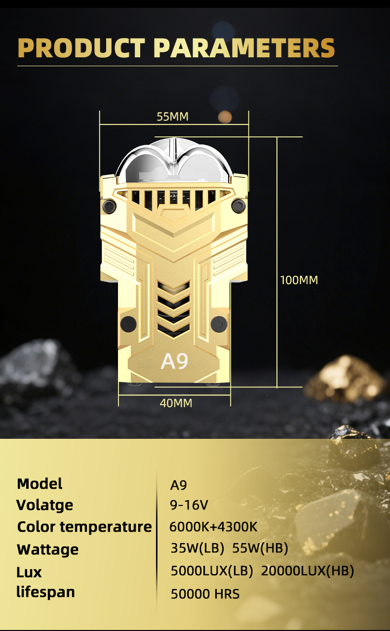 New arrival 1.5 1.6 inch 55W 6000K 4300K A9 matrix bi led projector lens headlight modules for car motorcycle headlights retrofit kits  