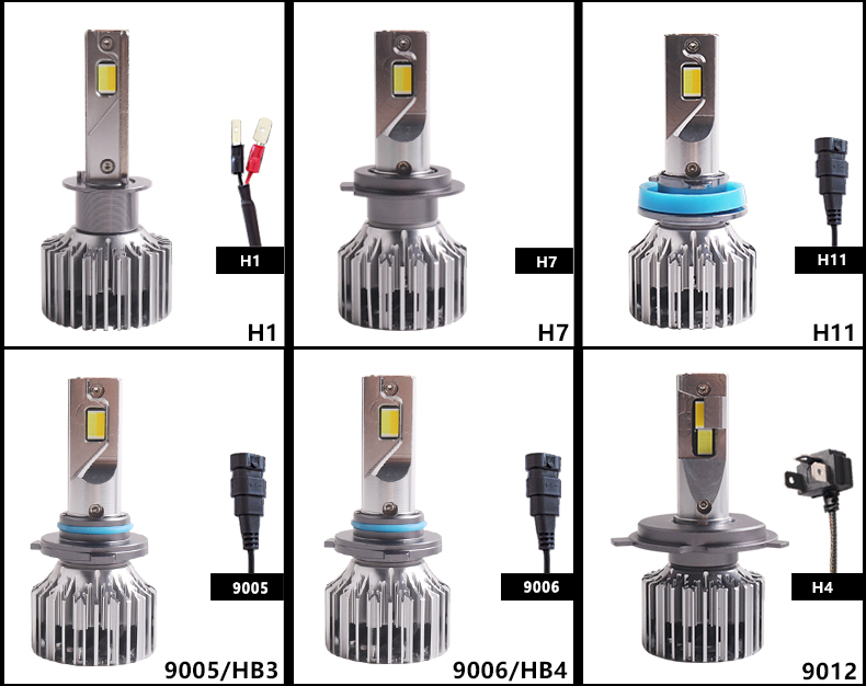 Sanvi brand aftermarket auto lighting system plug and play 70w 3000k 4300k 6000k h1 h4 h7 h11 9005 9006 9012 ai bluetooth app control led headlight bulbs  