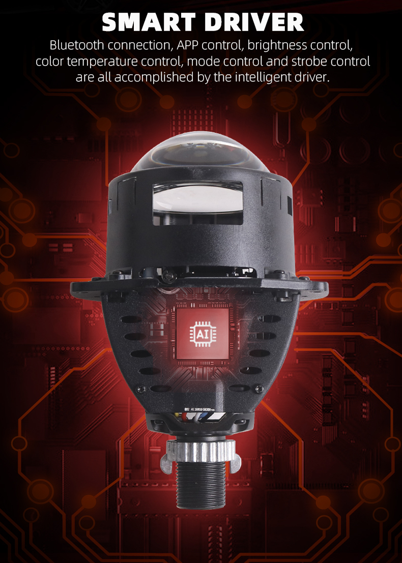 Sanvi auto lights new arrive 3 inch h4 h7 9005 61w 3000k 4500k 6000k Ai60 APP bluetoothe controlled 3 inch led projector lens headlights for car motorcycle headlight  