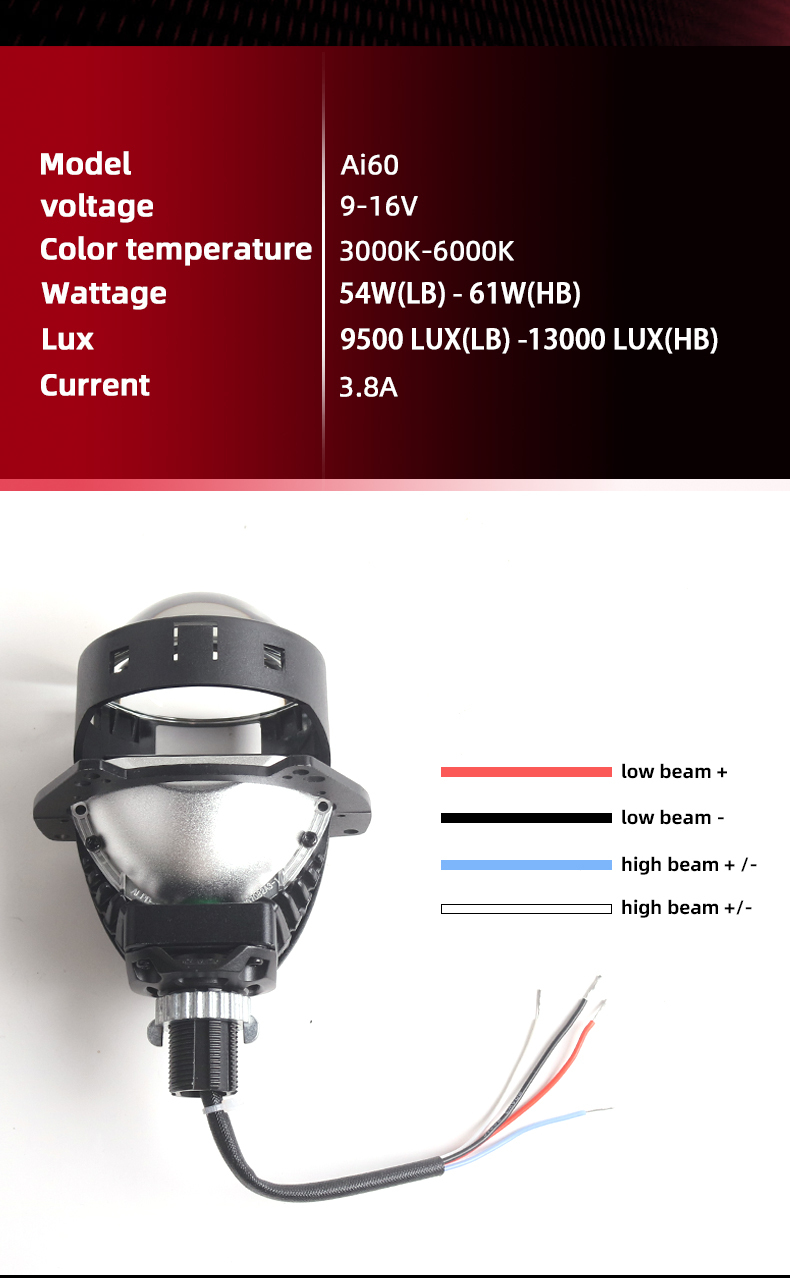 Sanvi auto lights new arrive 3 inch h4 h7 9005 61w 3000k 4500k 6000k Ai60 APP bluetoothe controlled 3 inch led projector lens headlights for car motorcycle headlight  