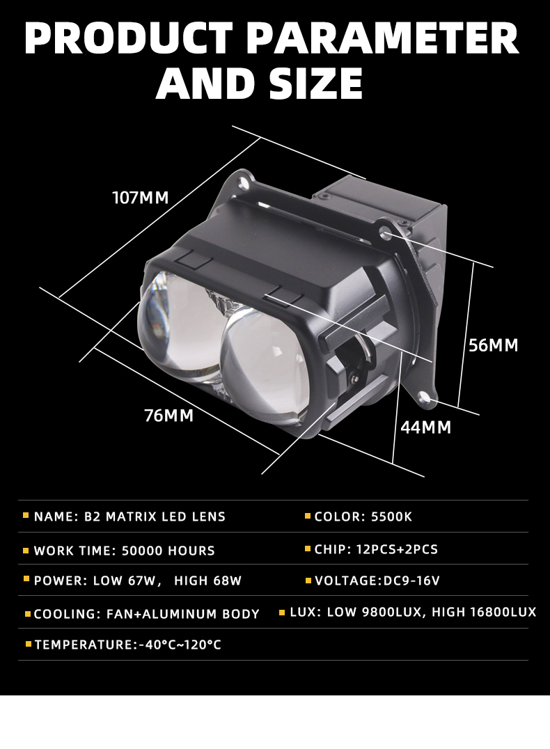 New Arrival Aftermarket Auto Lighting System 68w B2 3.0 Car matrix Blue Lens with Dual Lens High Low Beam Led Projector Lens Headlight  