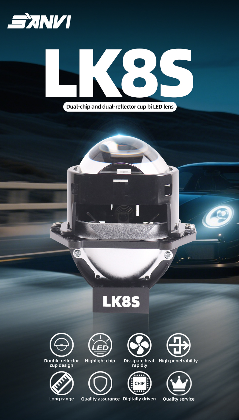 China auto lights factory high quality 3 inch 60w 6000k universal LK8S car led projector lens headlights motorcycle light  