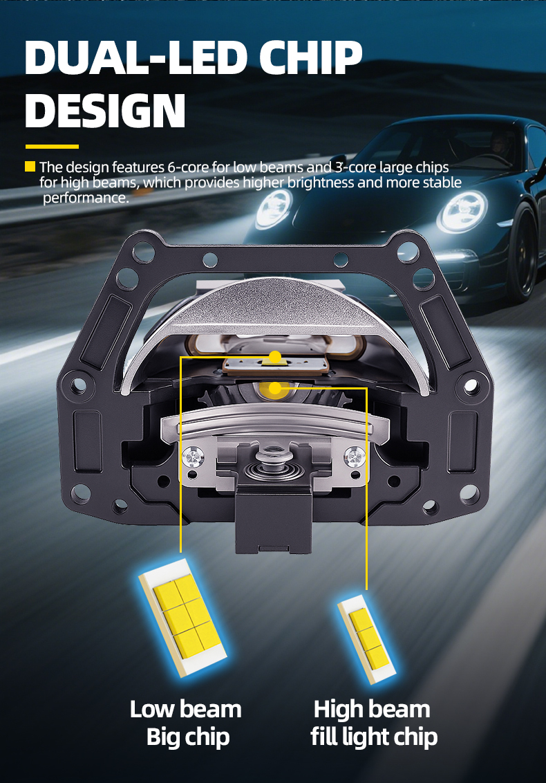 China auto lights factory high quality 3 inch 60w 6000k universal LK8S car led projector lens headlights motorcycle light  