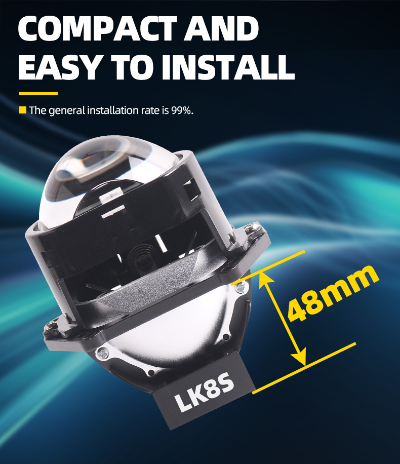 China auto lights factory high quality 3 inch 60w 6000k universal LK8S car led projector lens headlights motorcycle light  