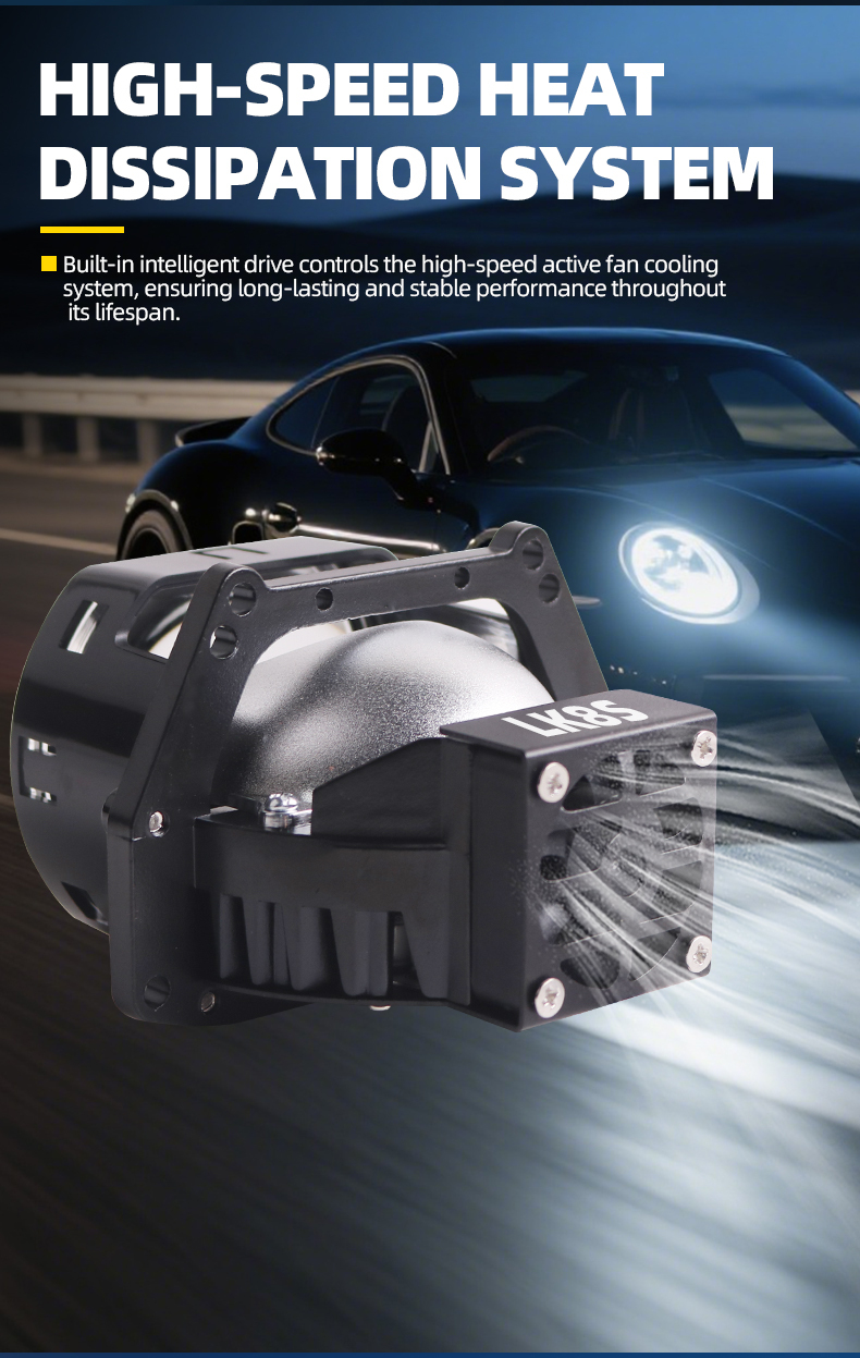 China auto lights factory high quality 3 inch 60w 6000k universal LK8S car led projector lens headlights motorcycle light  